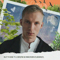 Po lewej wokalista zespołu, po prawej napisy informujące o wydarzeniu