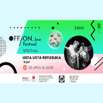 Kolorowa grafika, po prawej zdjęcia artysty, po lewej czarne napisy