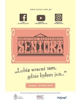 Na samym środku ozdobny napis "Seniora", pod spodem na żółtym tle słowa: "Lubię wracać tam, gdzie byłem już".