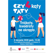 Kolorowa grafika: białe napisy informaujące o wydarzeniu na niebieskim tle, po bokach sylwetki chłopca i dziewczynki. Chłopiec trzyma w dłoni piłkę, dziewczynka koło przypominające hula-hop.
