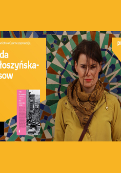 Plakat z informacjami o wydarzeniu i ze zdjęciem autorki książki