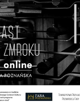 Na tle zdjęcia popychaczy w mechaniźmie organów widnieje biały napis Ladegast po zmroku online, Fara Poznańska.
