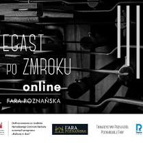 Na tle zdjęcia popychaczy w mechaniźmie organów widnieje biały napis Ladegast po zmroku online, Fara Poznańska.