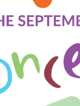 Plakat. Napis the september concert literami w różnych kolorach
