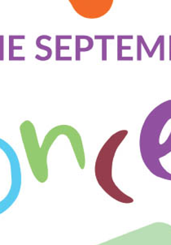 Plakat. Napis the september concert literami w różnych kolorach