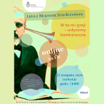 Po lewej zdjęcie Sienkiewicza, trąbka, po prawej informacje o wydarzeniu, kolorowe tło