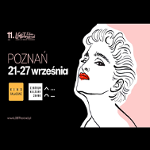 Po prawej grafika przedstawiająca twarz kobiety, po lewej napisy na czarnym tlo i logo CK Zamek oraz Kina Pałacowego