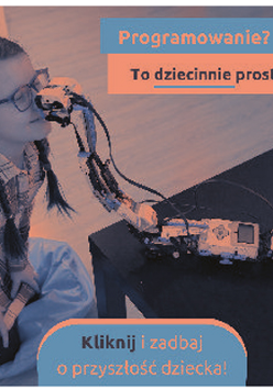 Po lewej dziewczynka siedząca na podłodze, po prawej mały robot na stoliku.