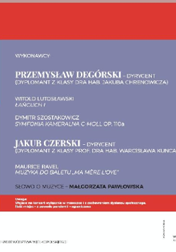 Na szarym tle białe napisy. Widnieją nazwiska wykonawców i tytułu utworów które wykonają. Informacja w opisie wydarzenia.