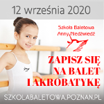 Po lewej zdjęcie dziewczynki przy drążku, po prawej i na górze napisy w kolorze czerwonym i szarym