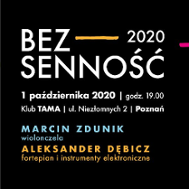 Plakat - na czarnym tle napis bezsenność oraz informacje o dacie i miejscu wydarzenia.