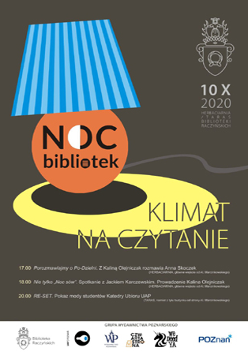 Plakat z informacjami o wydarzeniu podanymi w tekście. Kolorowa grafika przedstawiająca lampę, grafitowe tło.