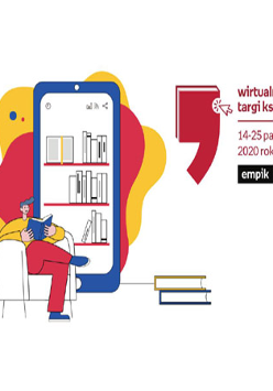 Postać siedząca w fotelu i czytająca książka, z tyłu regał z książkami. Z prawej czerwone napisy na białym tle z nazwą wydarzenia.