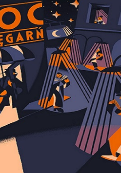 Utrzymany w ekspresyjnym duchu, ciemnogranatowy obraz przedstawia przemykających po mieście zaczytanych ludzi.