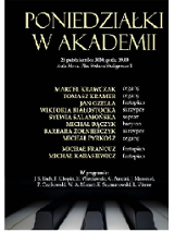 Na czarnym tle napisy. Na dole kilka klawiszy fortepianowych.