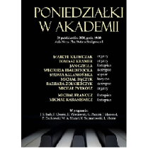 Na czarnym tle napisy. Na dole kilka klawiszy fortepianowych.