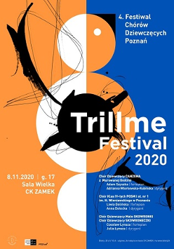 Pomarańczowo-niebieski plakat festiwalu z informacjami o wydarzeniu.