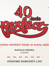 Na białym tle czerwony napis 40-lecie Perfect