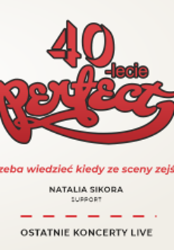 Na białym tle czerwony napis 40-lecie Perfect