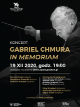 Na czarnym tle dyrygujący Gabriel Chmura. W środkowej części plakatu informacje o koncercie.