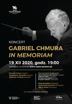 Na czarnym tle dyrygujący Gabriel Chmura. W środkowej części plakatu informacje o koncercie.
