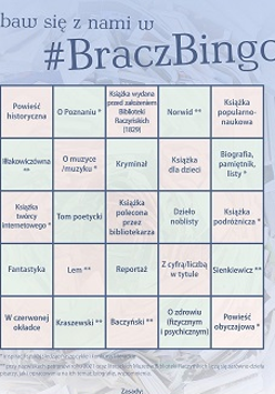 Plansza do zabawy. Na górze napis #BraczBingo.