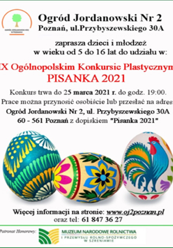 Plakat z informacjami o wydarzeniu i zdjęciami kolorowych pisanek.