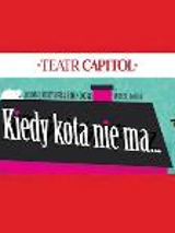 Na plakacie czarny dach budynku na błękitnym tle z napisem Kiedy kota nie ma.