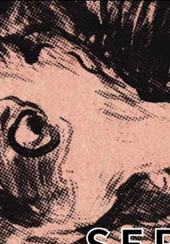 Ilustrowany pies z zębami na wierzchu.