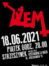 Na grafice czerwony napis Dżem oraz data i godzina koncertu.