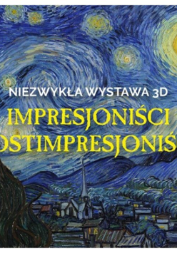 Obraz Van Gogha "Gwieździsta noc" na niej napis.