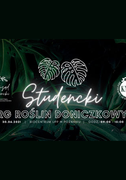 Na ciemnozielonym tle biały napis - nazwa wydarzenia. W tle zarys roślin, paproci itd.