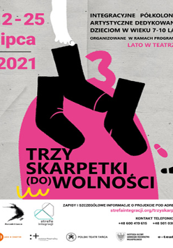 Grafika przedstawia trzy czarne skarpetki w środkowej części plakatu. Na dole i na górze czarne i różowe napisy informujące o wydarzeniu.