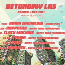 Dookoła wieżowce. W środku napisy.