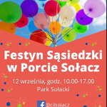 Kolorowe balony na tle nieba. Pod spodem nazwa, data i miejsce imprezy.