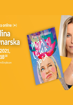 Na zdjęciu po prawej Paulina Młynarska i okładka książki, po lewej informacje o wydarzeniu. Całość na pomarańczowym tle.