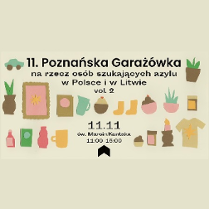 Symbole róznych rzeczy, które można będzie wystawić i kupić podczas garażówki (np: kwiaty, dzbanek, kubek, ubrania, książki, obrazki).