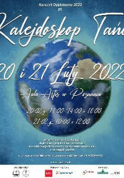 Kula ziemska. Na niej napisy: Kalejdoskop tańca 20 i 21 luty 2022 r.
