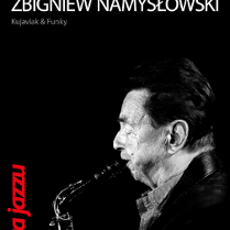Czarno-biały plakat reklamujący koncert w ramach cyklu Era Jazzu.