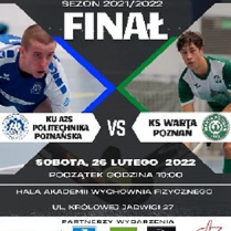 plakat wydarzenia sportowego; po lewej stronie zawodnik KU AZS Politechniki Poznańskiej; po prawej stronie zawodnik KS Warty Poznań
