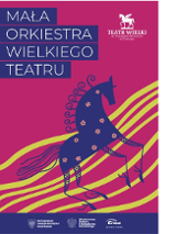 Plakat na którym znajduje się nazwa wydarzenia i loga sponsorów. Na fioletowym tle abstrakcyjny koń pośród żółtych linii.