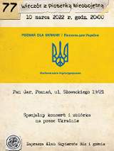 plakat wydarzenia z adresem oraz symbolem wzorowanym na herbie Ukrainy