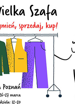 rysunek przedstawiający postać przeglądającą ciuchy na wieszaku