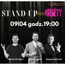 Od lewej strony: Filip Van Der Brym, Krzysztof Johns, Szymon Łątkowski. Nad nimi nazwa wydarzenia.