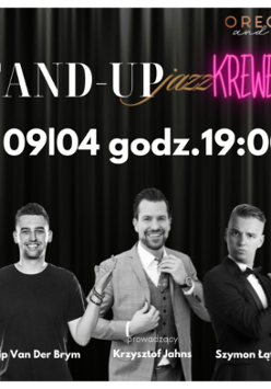 Od lewej strony: Filip Van Der Brym, Krzysztof Johns, Szymon Łątkowski. Nad nimi nazwa wydarzenia.