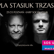 Twarze wykonawców na czarnym tle."Opla Stasiuk Trzaska"."SOS Ukraina. Włacz się"