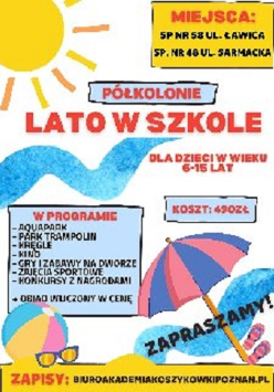 Informacje dotyczące półkolonii.