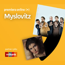 Plakat ze zdjęciem członków zespołu i okładką płyty. Białe napisy informujące o wydarzeniu na pomarańczowym tle.