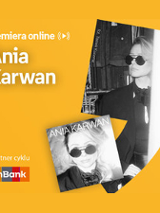 Plakat ze zdjęciem piosenkarki i okładką płyty w prawej części. W części lewej u góry białe napisy na pomarańczowym tle.