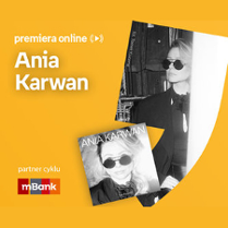 Plakat ze zdjęciem piosenkarki i okładką płyty w prawej części. W części lewej u góry białe napisy na pomarańczowym tle.